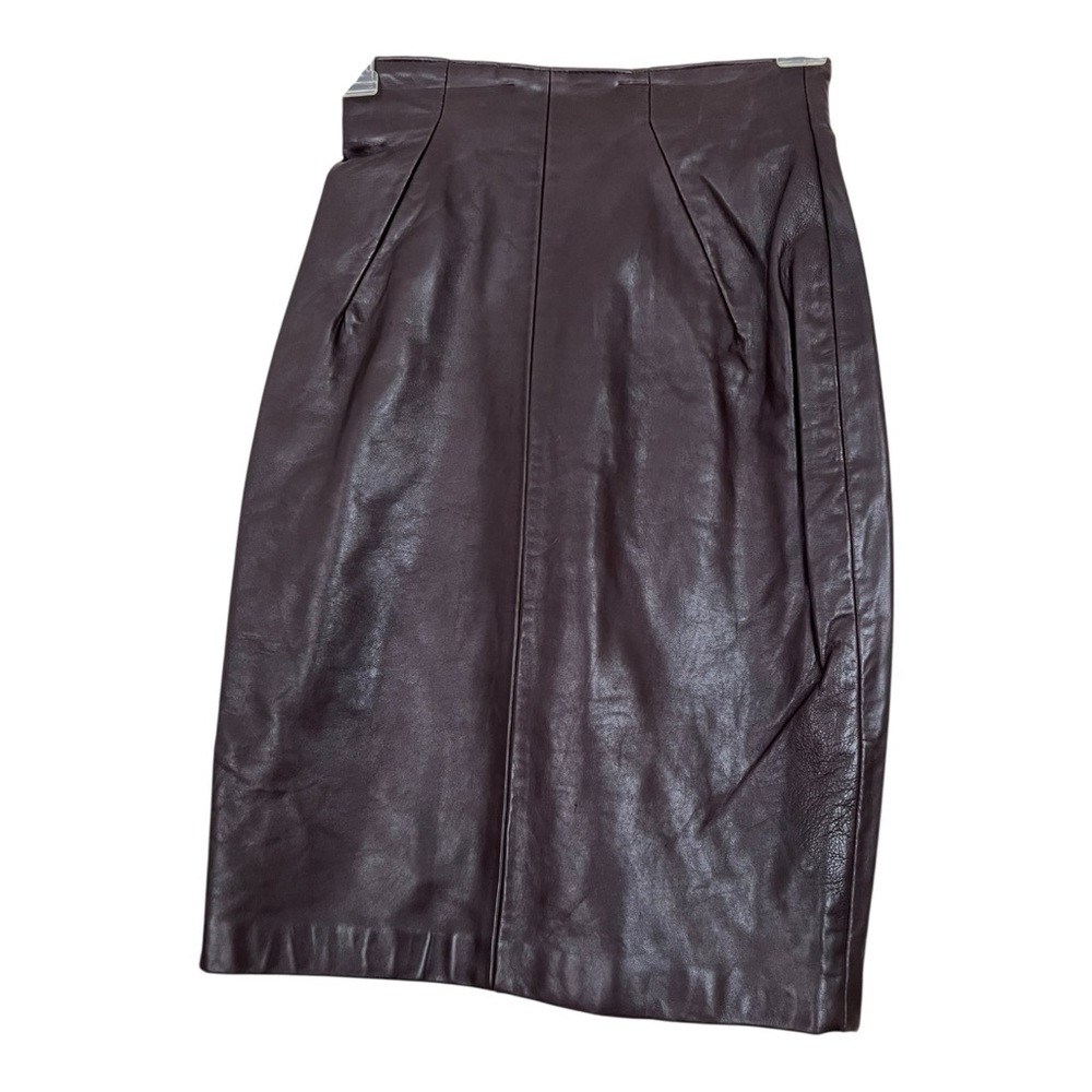 Vintage 80s Michael Hoban For North Beach Brown Leather Pencil Skirt Size 3/4